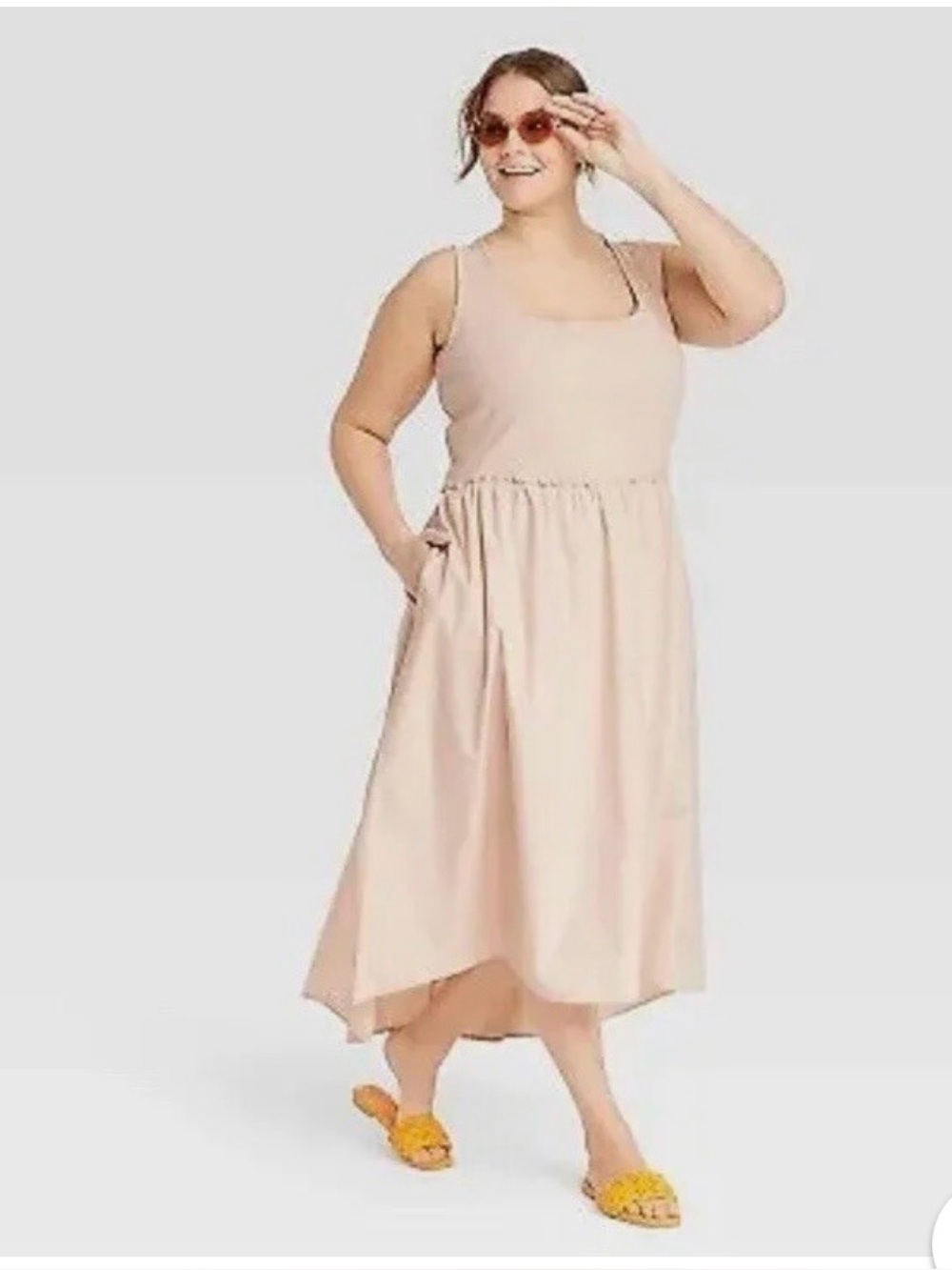 A New Day Ballet Midi Dress Large Beige Ribbed Sleeveless Target